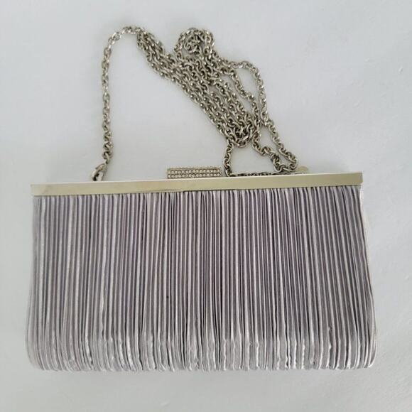 Charming Charlie Silver Ruched Satin Clutch Formal Jeweled Evening Bag - Picture 8 of 12